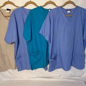 LOT of 4 Cherokee Women’s Scrub Tops – XL, V-Neck, Style 4700, Workwear Bundle